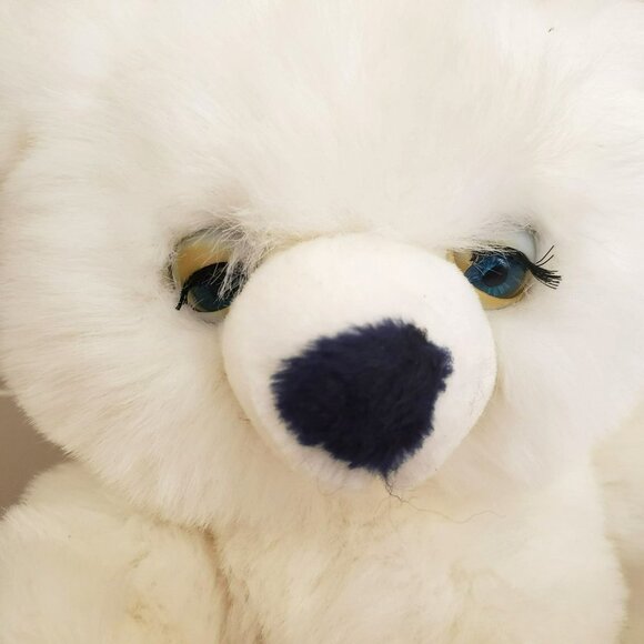 VTG White Teddy Bear Sleepy Blue Eyes Jointed HugginPuff Plush 80s Toy Stuffed - Picture 3 of 10